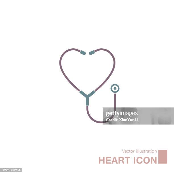 vektor gezeichnetes stethoskop, das ein herzförmiges symbol bildet. - stethoscope heart stock-grafiken, -clipart, -cartoons und -symbole