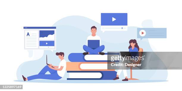 online education and home schooling related vector flat illustration design - learning stock illustrations