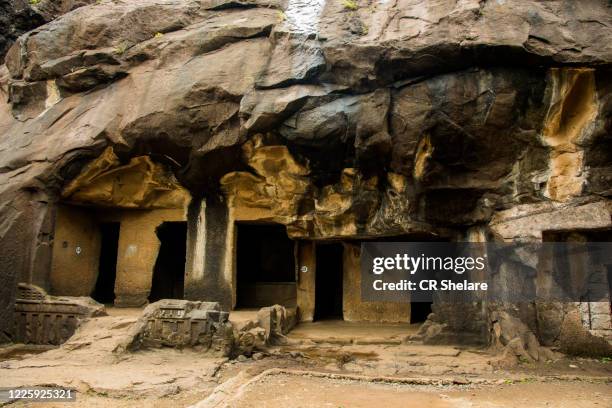 facade of pandav leni the buddha caves at nashik, maharashtra, india. - nashik stock-fotos und bilder