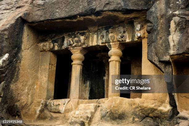 facade of pandav leni the buddha caves at nashik, maharashtra, india. - nashik stock-fotos und bilder