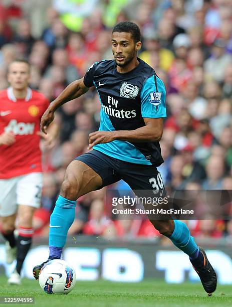 Armand Traore of Arsenal during the Barclays Premier League match between Manchester United and Arsenal at Old Trafford on August 28, 2011 in...