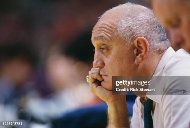 Jerry Tarkanian , head coach for the University of Las Vegas Nevada Rebels during the NCAA Pacific Coast Athletic Association college basketball game...