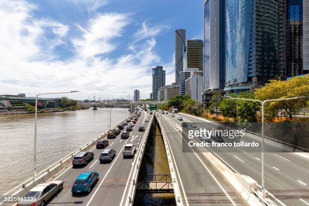 traffic jam in brisbane - queensland city australia stockfoto's en -beelden