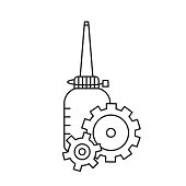 Oiler with two gearwheels overlapping each other in foreground. Linear icon
