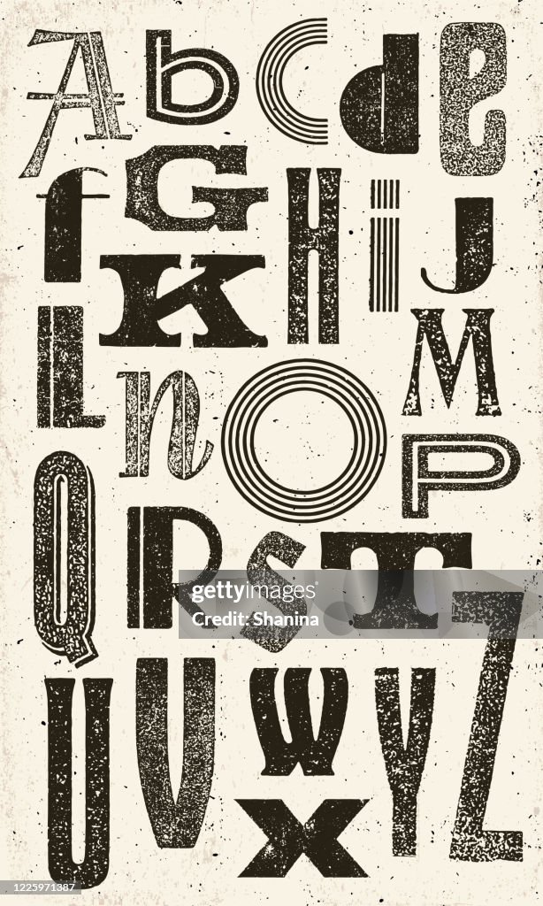 Vintage black and white letters alphabet