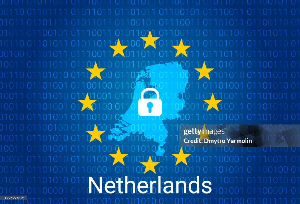 Netherlands Code Map Of Netherlands With Lock And Binary Code Background Europe Union ...