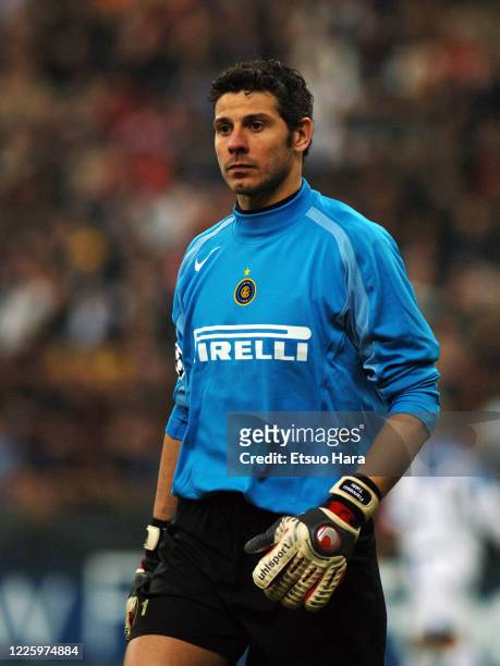 Francesco Toldo of Inter Milan is seen during the UEFA Champions League Round of 16 second leg match between Inter Milan and Porto at the Stadio...