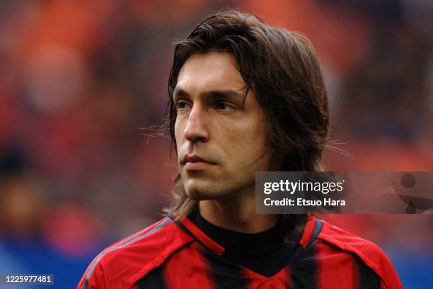 Andrea Pirlo of AC Milan is seen prior to the Serie A match between AC Milan and Brescia at the Stadio Giuseppe Meazza on April 9, 2005 in Milan,...