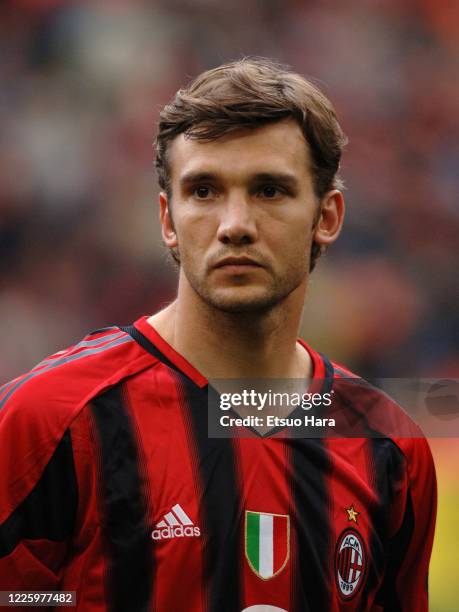 Andriy Shevchenko of AC Milan is seen prior to the Serie A match between AC Milan and Brescia at the Stadio Giuseppe Meazza on April 9, 2005 in...
