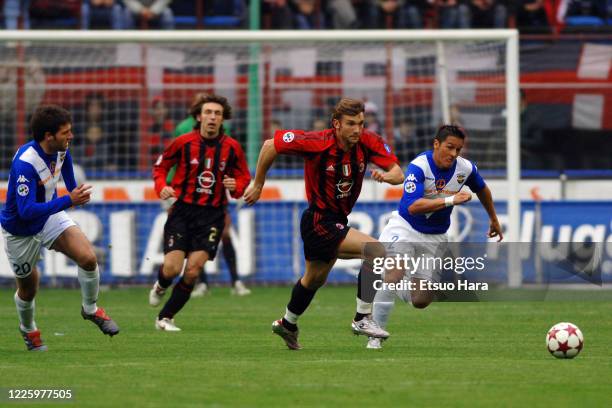 Andriy Shevchenko of AC Milan in action during the Serie A match between AC Milan and Brescia at the Stadio Giuseppe Meazza on April 9, 2005 in...