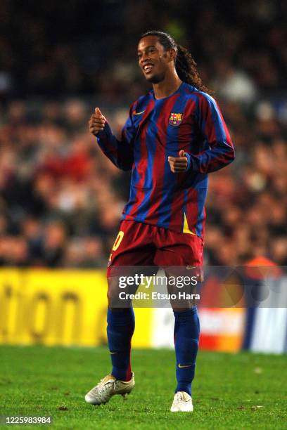 Ronaldinho of Barcelona in action during the UEFA Champions League Group C match between Barcelona and Werder Bremen at the Camp Nou on November 22,...