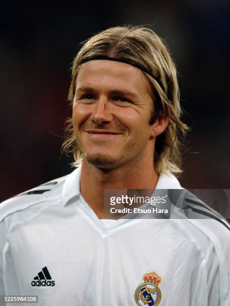 David Beckham of Real Madrid is seen prior to the UEFA Champions League Group F match between Real Madrid and Olympique Lyonnais at the Estadio...