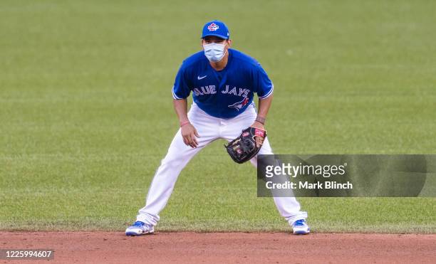 Ruben Tejada of the Toronto Blue Jays stands at shortstop during an intrasquad game at Rogers Centre on July 9, 2020 in Toronto, Canada.
