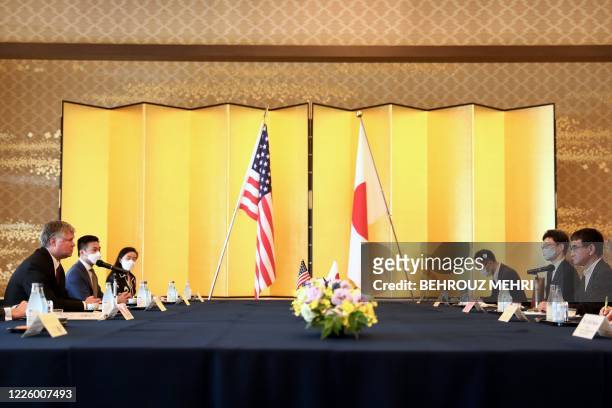 Special Representative for North Korea Stephen Biegun and Japans Defence Minister Taro Kono attend their bilateral meeting in Tokyo on July 10, 2020.