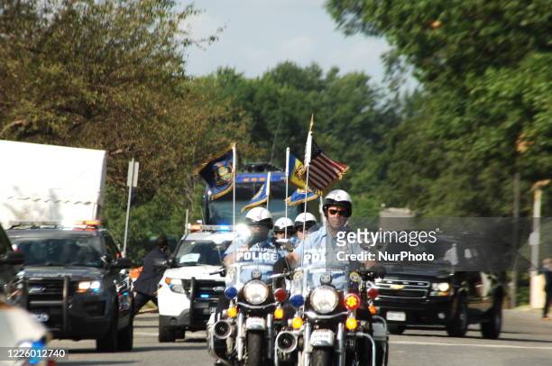 Vice President Mike Pence's Motorcade arrives at the Fraternal Order of Police Headquarters in Philadelphia, PA, on July 9, 2020.