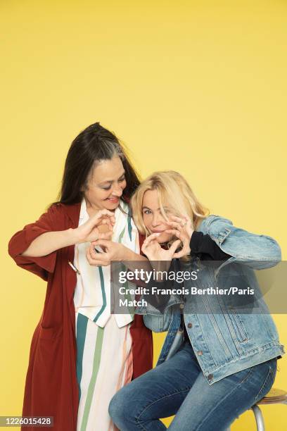 Singer Catherine Ringier and the actress Emmanuelle Beart are photographed for Paris Match at the Studio Daguerre on June 9, 2020 in Paris, France.