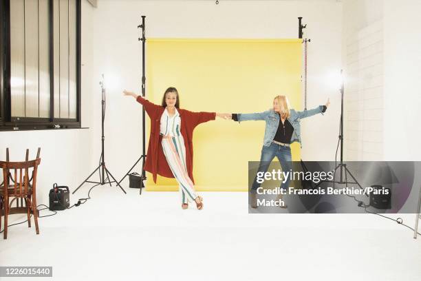 Singer Catherine Ringier and the actress Emmanuelle Beart are photographed for Paris Match at the Studio Daguerre on June 9, 2020 in Paris, France.