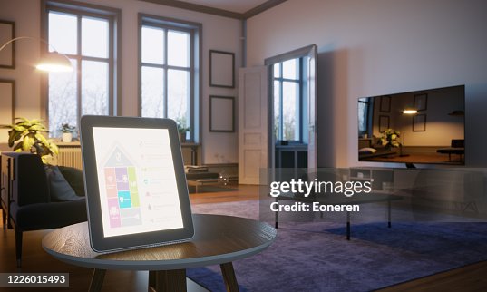 Smart Home Control In Scandinavian Home Interior High-Res Stock Photo ...