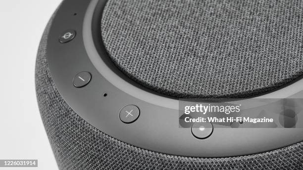 Detail of an Amazon Echo Studio smart speaker, taken on December 2, 2019.