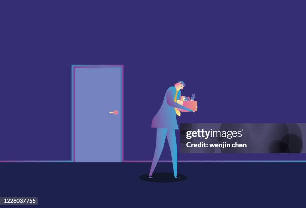 unemployed at work, fired by boss - covid decrease stock illustrations