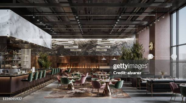 エレガントな装飾が施された豪華なレストランインテリア - 食堂　無人 ストックフォトと画像