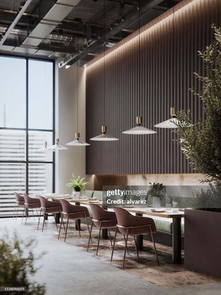 3D-Rendering eines luxuriösen Restaurant-Interieurs