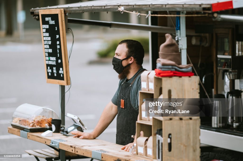 Food Truck Owner Wearing Protective Face Mask