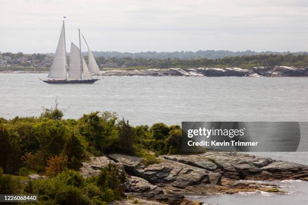 large sailboat in narragansett bay, rhode island - newport rhode island stock pictures, royalty-free photos & images