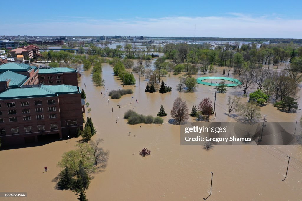 Two Dams Burst Flooding Town Of Midland, Michigan