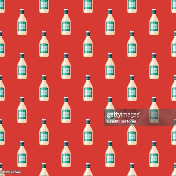 caesar dressing condiment pattern - caesar salad stock illustrations
