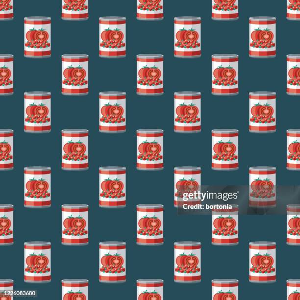 canned tomato food pattern - diced tomatoes stock illustrations