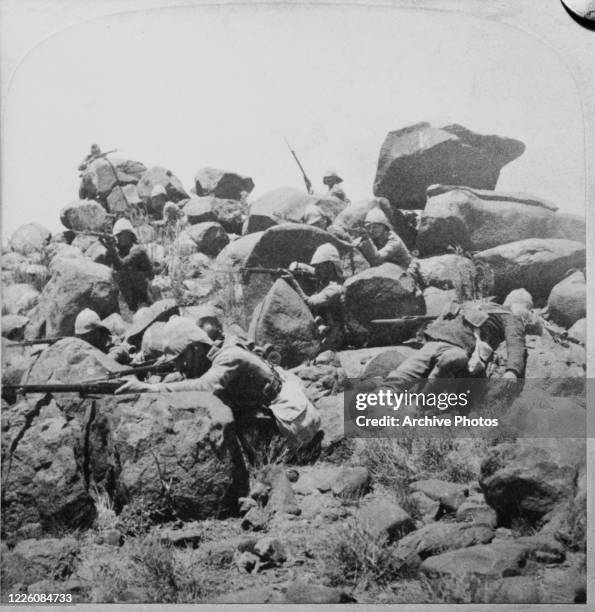 British soldiers under General Paul Methuen make a desperate stand at the Modder River in South Africa during the Second Boer War , 18th December...