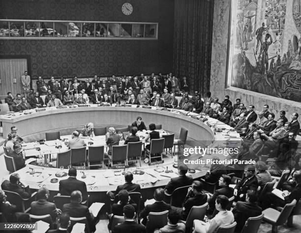 The United Nations Security Council meeting to discuss Portuguese territories, and Apartheid in South Africa, at the Security Council Chamber at UN...