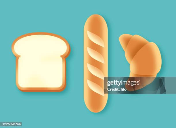 stockillustraties, clipart, cartoons en iconen met brood en bakkerijartikelen - stokbrood