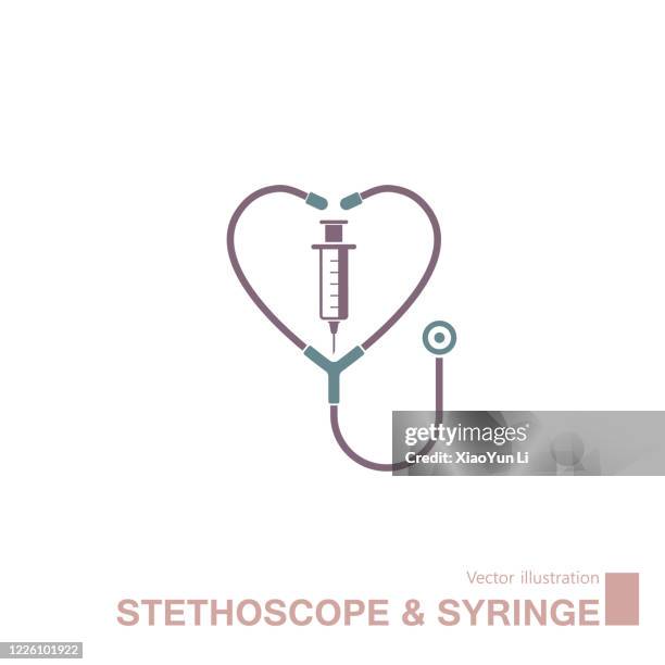 vector drawn stethoscope and syringe, which forms a heart-shaped symbol. - dramatic doctor stock illustrations