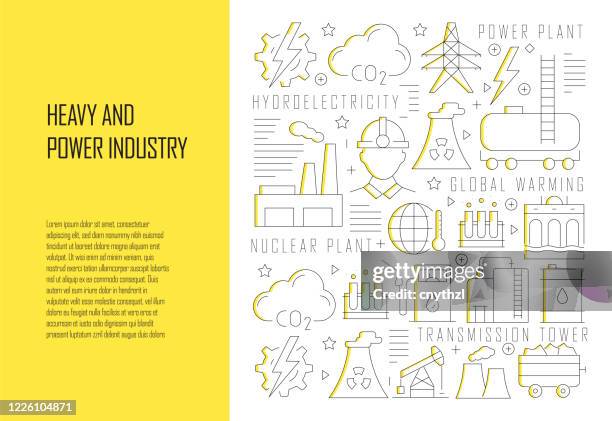 heavy and power industry related line design style web banner vector illustration - mining minerals stock illustrations