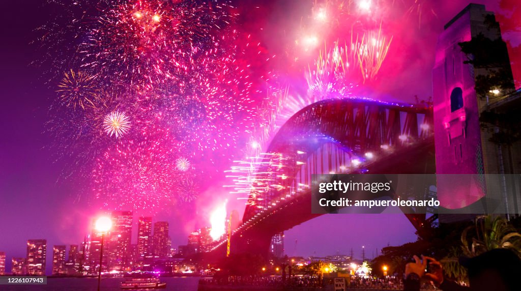 Sydney's Harbor Bridge at 2020's Annual New Year's Eve Fireworks Welcome Show