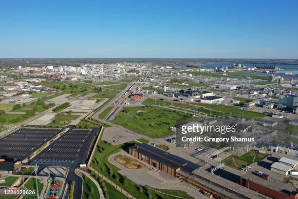Aerial view of DOW Chemical Complex on the Tittabawassee River on May 20, 2020 in Midland, Michigan. Thousands of residents have been ordered to...