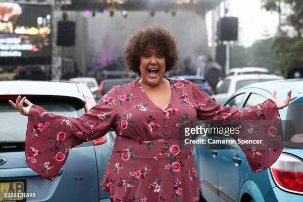 Casey Donovan poses during a media call to showcase how a drive-in live entertainment venue will operate ahead of its opening in July in the suburb...
