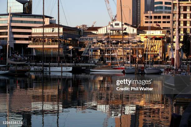 The Auckland Viaduct Basin precinct is pictured on May 21, 2020 in Auckland, New Zealand. Bars are able to reopen across New Zealand today as the...