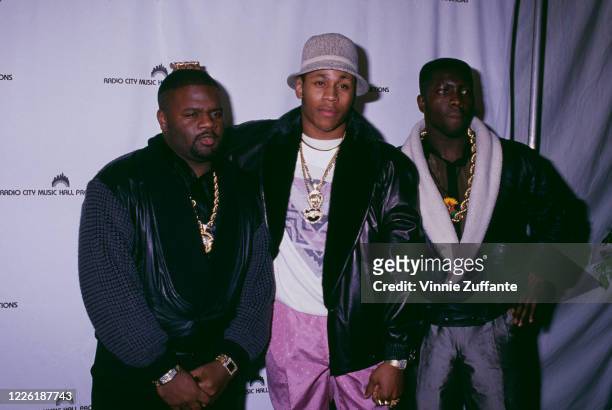 American DJ Cut Creator, LL Cool J and American hip hop producer E-Love attend 16th Annual American Music Awards, held at the Shrine Auditorium in...