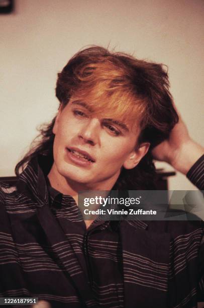 British bass player John Taylor attends the Duran Duran Press Conference for the band's 'Seven and the Ragged Tiger' concert tour, held at the Green...