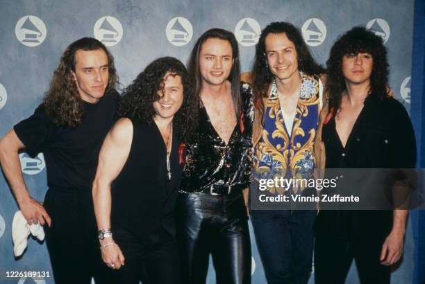 American rock band Queensryche attend the 34th Annual Grammy Awards, held at Radio City Music Hall in New York City, New York, 25th February 1992.