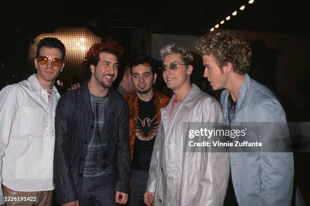 American boy band NSYNC during NSYNC Promo Video Shoot at Universal Studios in Universal City, California, 28th April 2000.