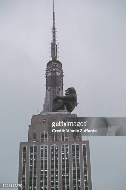 Foot tall inflatable of King Kong, by artist Robert Vicino, on the Empire State Building, marking the 50th anniversary of the original film, in New...