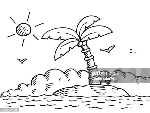 stockillustraties, clipart, cartoons en iconen met hand getrokken tropisch eiland - miniature golf