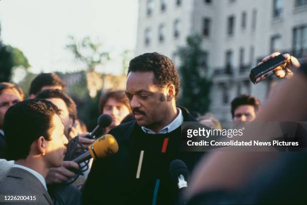 Baptist minister and civil rights activist Jesse Jackson in Washington DC, during the riots which followed the acquittal of the four police officers...
