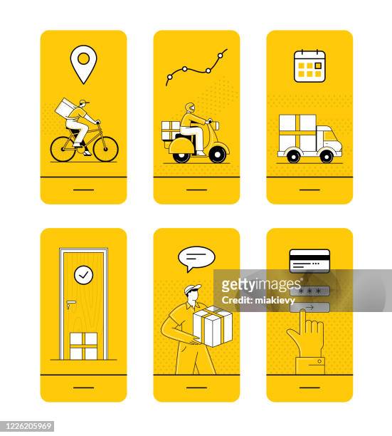 home delivery set - mobile app stock illustrations