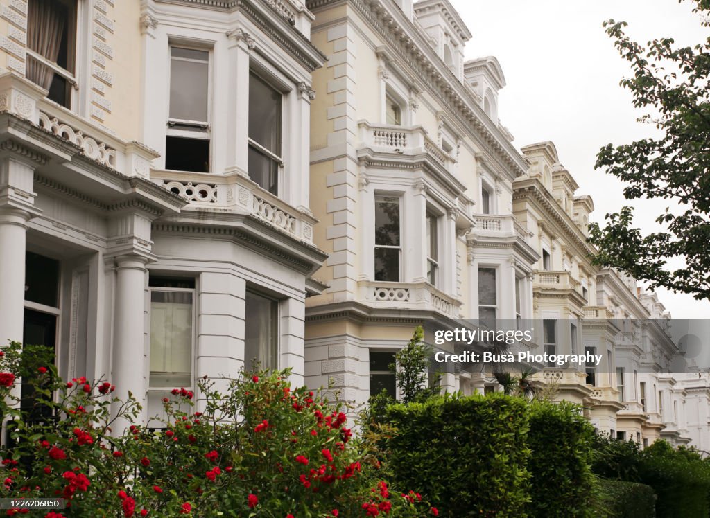 Residential townhouses in London's Notting Hill district, one of the UK's most expensive residential areas. London, England