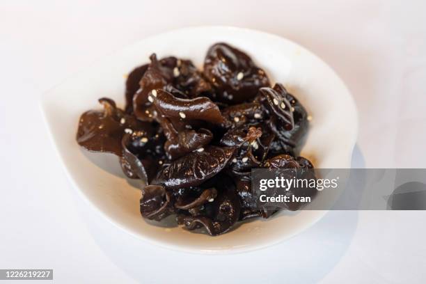 traditional hong kong dim sum, food, pickled black agaric, black fungus, salad - wood ear stock pictures, royalty-free photos & images